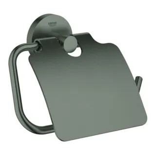 GROHE Essentials Toilettenpapierhalter mit Deckel Hard graphite gebürstet - Hochwertiger Toilettenpapierhalter aus Metall in eleganter anthrazitfarbener Ausführung, ideal für stilvolle Badezimmer.