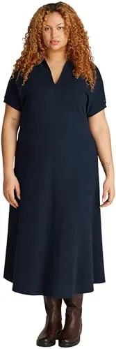 Tommy Hilfiger Damen Polokleid Lyocell Midi-Länge, Blau (Dark Night Navy), 50