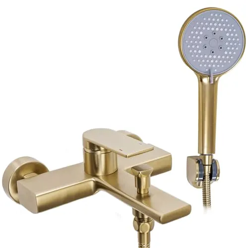 Rea Badewannenarmatur VERSO BRUSH GOLD - Eleganter Wasserhahn für die Badewanne - Badewannenarmatur aus hochwertigem Messing, Wandmontage und stilvolles Gold-Finish für ein modernes Badezimmerdesign.