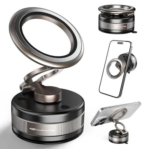 PKBD Vakuum Magnetischer Handyhalterung Auto Magsafe, 360° Drehbar und klappbare tragbare Magnet Handyhalterung fürs Auto Samsung und iPhone Montage an Windschutzscheibe/Glatte Oberflächen,Schwarz