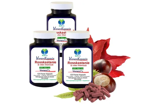 Rosskastanie Venen Fit + Weinlaub 360 Kapseln - Für leichte Beine - Nahrungsergänzung zur Unterstützung bei schweren, müden Beinen. Mit gefäßstärkenden Eigenschaften von Rosskastanie und Weinlaub für ein angenehmes Gefühl.