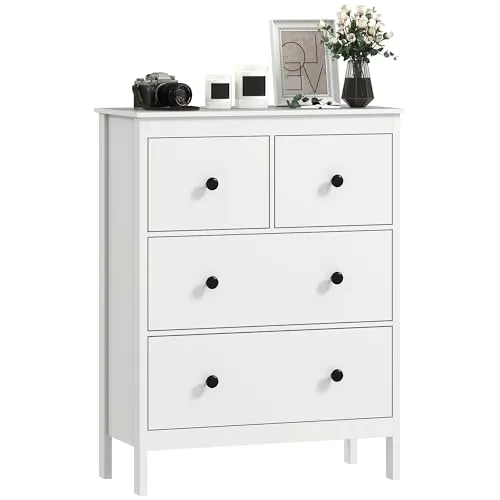 HOMCOM Kommode Sideboard mit 4 Schubladen - Moderne Kommode für Wohnzimmer, Schlafzimmer oder Flur, mit leisen Kugellager-Schubladen und kratzfester Oberfläche, ideal für sichere und stilvolle Aufbewahrung.