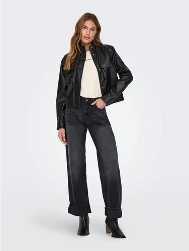 ONLY Weite Jeans ONLELLA MW WIDE FOLD UP TAI523 DNM - Modische Weite Jeans in washed black, aus 100% Baumwolle, pflegeleicht und ideal für den Alltag. Perfekt für einen lässigen Look mit normaler Leibhöhe und weit geschnittenem Bein.