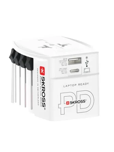 SKROSS MUV USB A/C 45PD Reiseadapter - Weltweiter 2-poliger Reiseadapter mit integriertem Dual-USB-Ladegerät. Ideal für Reisen, kompatibel mit zahlreichen Steckdosenstandards und bietet eine maximale Leistung von 45W.
