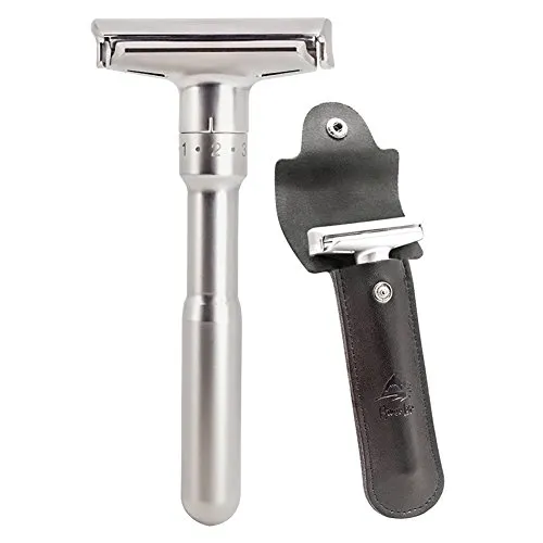 Rasierhobel | Verstellbarer Klassischer Rasierhobel | Scharfer Nassrasierer mit 2-seitigem Klingenkopf für Männer | Sicherheitsrasierer. (Silber)
