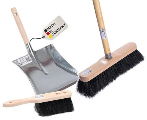 BawiTec Rosshaarbesen Zimmerbesen sehr weich Breite 30cm Buchenholz lackiert mit Metallgewinde Stubenbesen Kehrbesen Haushaltsbesen mit ohne Stiel Metallstiel Holzstiel (Komplett-Set mit Holzstiel)