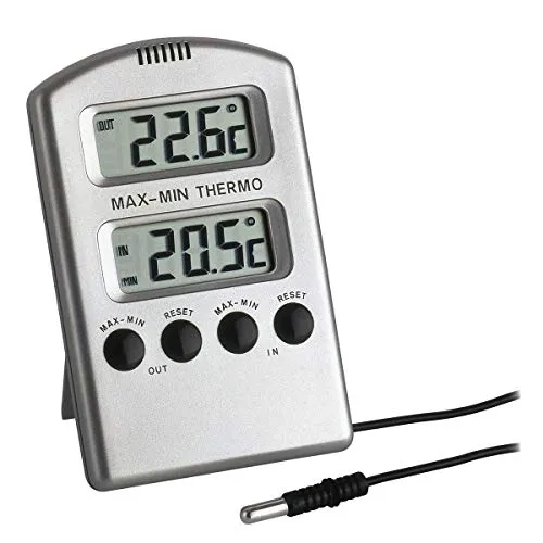TFA Dostmann Digitales Innen-Außen-Thermometer, Höchst-und Tiefstwerte, Überwachung von Gefriergerät/Aquarium