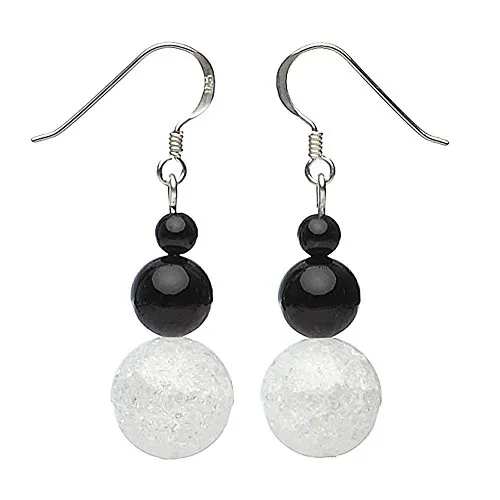Ohrringe Ohrhänger aus Onyx & Bergkristall & 925 Silber schwarz weiß Ohrschmuck für Damen