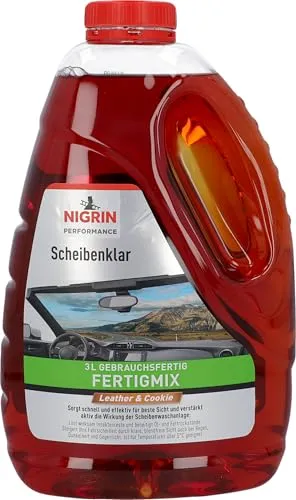 NIGRIN Performance Scheibenklar Fertigmix Leather & Cookie | 3 Liter | Reinigungszusatz für Autoscheiben und Scheinwerfer | entfernt Schmutz, Insektenreste | für klare, blendfreie Sicht | ab 5°C