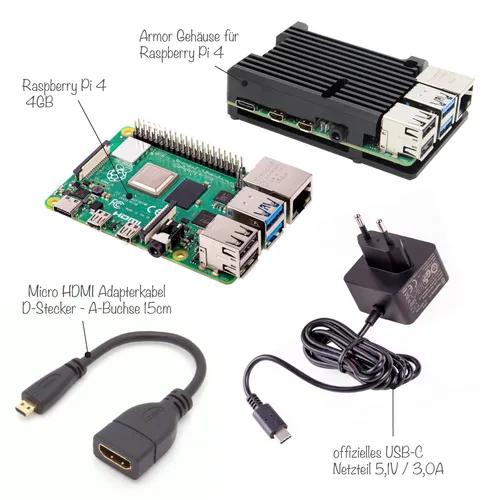 BerryBase Raspberry Pi 4 Computer Modell B, 4GB Light Starter Set - Mini-PC Barebone für Einsteiger, kompakt und leistungsstark, ideal für Projekte und Programmierung.