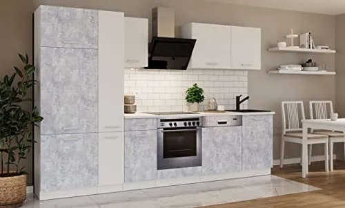 Küchen-preisbombe Küche Toni 300 cm - Küchenzeilen in Betonoptik, stilvolles Design mit variabel stellbaren Schränken für optimalen Stauraum – hohe Qualität zum fairen Preis.