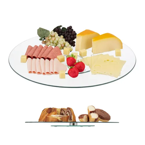 Glas Servierplatte - Drehbare Torten- und Käseplatte - Kategorie: Servierplatten & -schalen, drehbar für einfachen Zugriff und ideal für Kuchen und Käse bei Festen.
