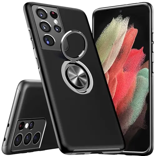 KRAFTCARE Hülle für Samsung Galaxy S21 Ultra, Handyhülle mit Eingebetteter 360° Grad Ring, Magnetische Schutzhülle TPU Stoßfest Cover Case für Samsung S21 Ultra 5G, Schwarz
