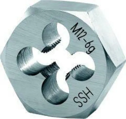 Schneideisen Sechskant HSS DIN 382 M20 - Schneidwerkzeuge für metrische Regelgewinde, hohe Stabilität und Verschleißfestigkeit durch HSS, ideal für präzises Gewindenachschneiden auch an unzugänglichen Stellen.