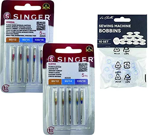 Singer Universal-Nadeln zum Nähen von Baumwolle und Stricken, Gummibändern und Lycra 2020 und 2045 System 130/705 H (One Side Flat) HAx1 und H-S, 2 Stück