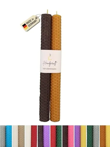 Wachsmann Bienenwachskerzen handgerollt, 100% Bienenwachs, 2er Set in vielen Farben, Made in Germany
