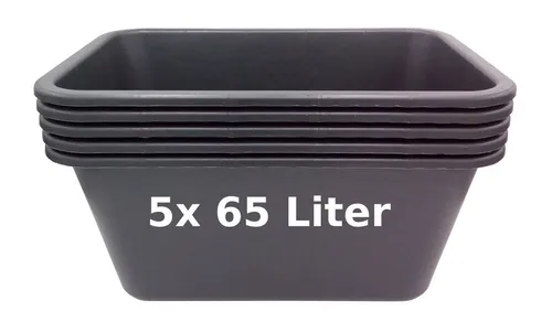 BURI Mörtelkübel 5/10er Set - 65 l Pflanzwanne aus robustem Kunststoff - Mörtelkübel Set mit 5 Teilen, ideal für Gartenarbeiten und Bauprojekte, langlebig und vielseitig einsetzbar.