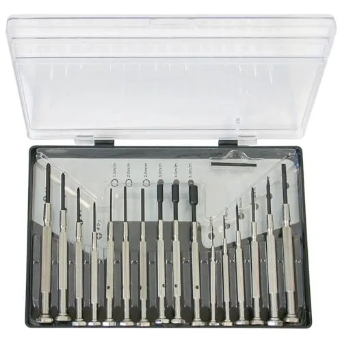 Heinz Hesse Uhrmacher-Schraubwerkzeugsatz 16-teilig - Schraubendreher-Sets für präzise Arbeiten, mit hochwertigem Chrom-Vanadium Metallgriff und 16 verschiedenen Werkzeugen für Uhrmacher und Hobbyisten.