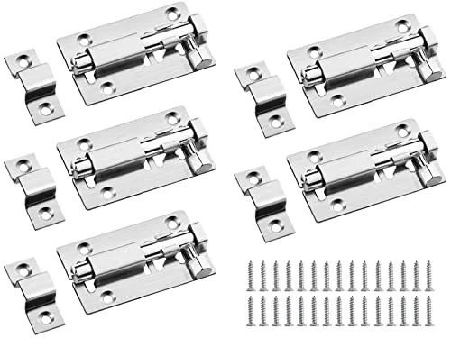 Riegelschloss Klein 5 Stück (2'') Schlossriegel Edelstahl Türriegel Schieberiegel Bolzenriegel Schiebeschloss Riegel tür Schiebetürschloss Sicherheitstürriegel mit 30 Schrauben für alle Innentüren