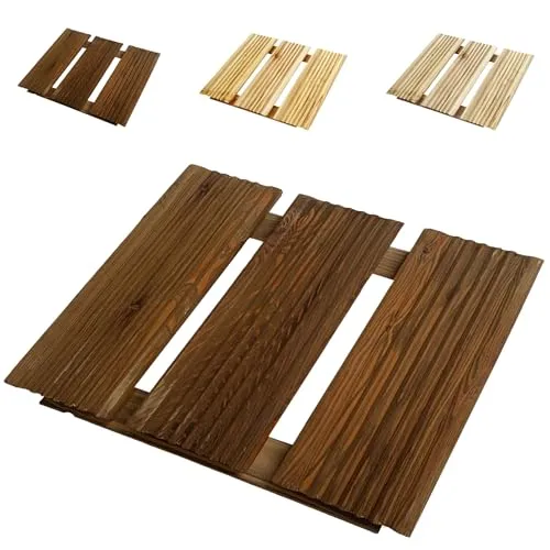 Floranica Holzfliese Terrassenfliese Massives Lärchenholz 30 x 30 cm 1 Stück Braun Balkonfliesen Fein Geriffelt Bodenbelag mit Drainage Balkon-Bodenbelag für Outdoor