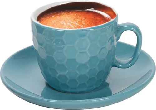 Espresso-Tassen Set 8 tlg. - Hellblau - Thermobehälter mit 4 stilvollen Keramik-Tassen und Untertassen im Retro-Design, ideal für einen kräftigen Espresso und lebensmittelecht.