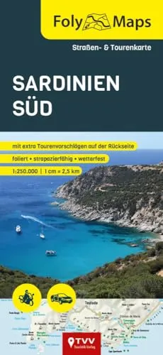 FolyMaps Sardinien Süd: Straßen- und Tourenkarte 1:250 000