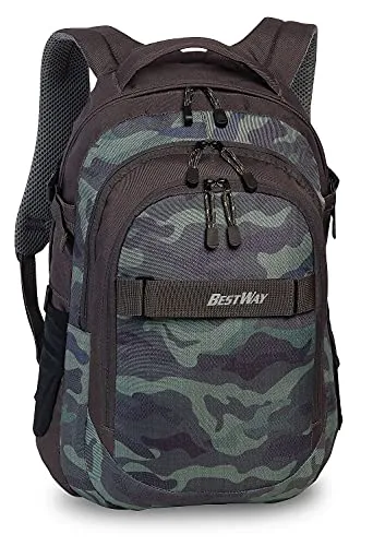 Bestway Schulrucksack Camouflage Armeeoptik - Rucksäcke: Stylischer Schulrucksack mit gepolstertem Laptopfach, ideal für Schule und Freizeit. Hoher Tragekomfort dank atmungsaktiver Rückenpolsterung und verstellbarer Schultergurte.