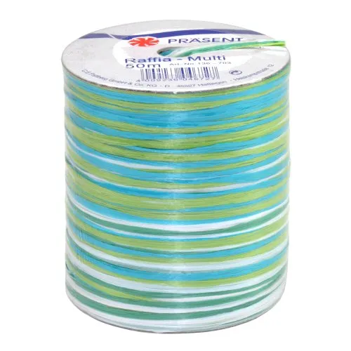 Produktbild PRÄSENT C.E. Pattberg Raffia-Multicolour Bastband grün-blau-weiß, 50 m Geschenkband zum Einpacken, 5-strängiges Bastelband für Geschenke, Zubehör zum Dekorieren & Basteln