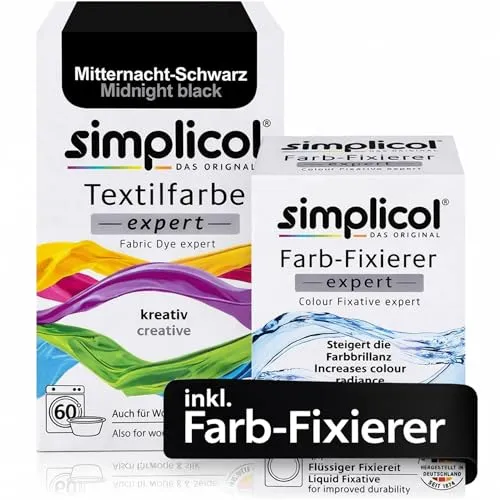 simplicol Textilfarbe expert + Farbfixierer Kombipack, Mitternacht-Schwarz 1718: Farbe für Waschmaschine oder manuelles Färben