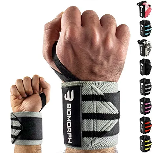 BIOMORPH Profi Handgelenk Bandagen 54cm für Fitness, Bodybuilding, Kraftsport & Crossfit I Wrist Wraps für Frauen & Männer (Grey Black Stripes)