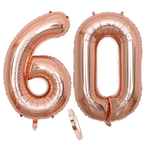 Folienballon Zahl Deko Rose Gold 60 für Frau Frauen, XXL 100cm Riesen Nummer Aufblasbar Helium Ballon Figuren Zahlen Luftballons Geschenk für 60. Jahre Geburtstag Hochzeit Jubiläum Party Dekoration