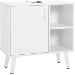EUGAD Unterschrank mit Tür, Badezimmerschrank mit 2 offenen Regalen, Schrank im Badezimmer, freistehender Unterschrank, Weiß, 60x30x60cm