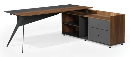 Schreibtisch mit Stauraum in Braun und Grau – Modernes Büromöbel - Moderner Schreibtisch mit praktischem Stauraum. Maße: 186 x 80 x 75 cm, ideal für das Arbeitszimmer. Pflegeleicht und mit 2 Schubladen für optimale Organisation.
