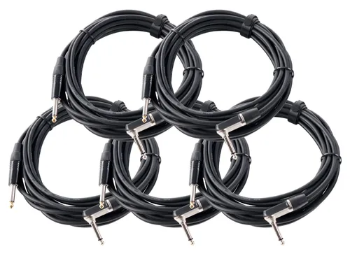 Pronomic Stage INST-A-6 Instrumentenkabel 6 m Set - Professionelles 5er Set Gitarren- und Instrumentenkabel mit hochwertigen Winkelsteckern, ideal für Studio und Bühne, inklusive Kabelklette.