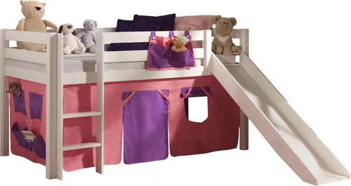 Spielbett >PINO< in Kiefer massiv weiß lackiert - 210x114x218 (BxHxT)