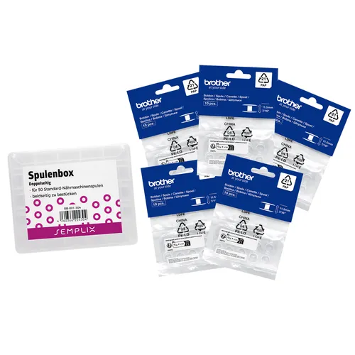 Semplix Spulenbox mit 50 original Brother Spulen Innov-is Modelle Sparpack