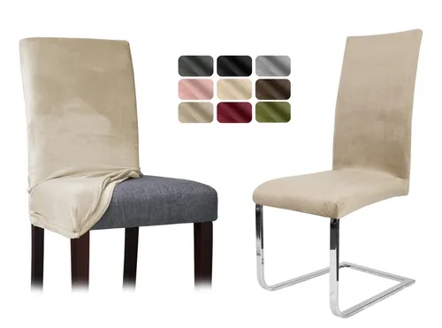 Beautex Stuhlhusse 2er Set LEA - Elastische Samt Mikrofaser - Stuhlhussen aus elastischem Samt-Mikrofaser, pflegeleicht und waschbar bei 30°C. Verleihen Sie alten Stühlen einen neuen Look mit optimaler Passform und schickem Glanz.