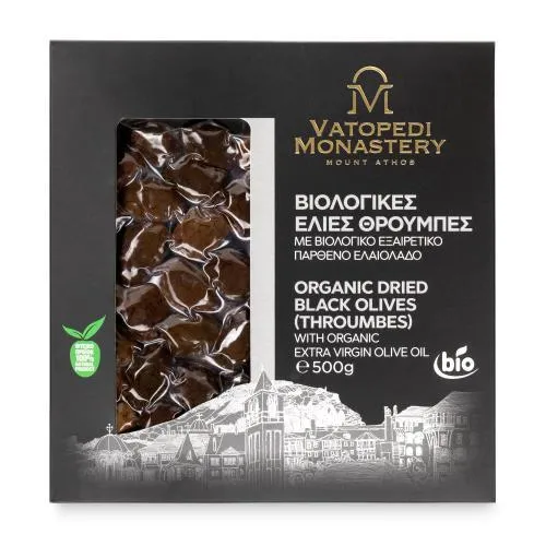 Bio-schwarze Oliven (Throumbes) aus alten Vatopedi-Hainen – 500g