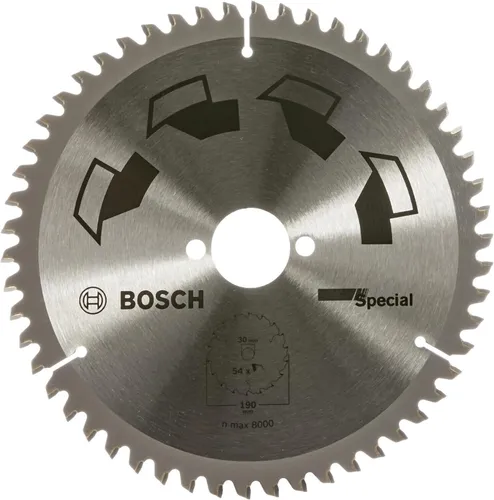 Bosch Kreissägeblatt Special 190 mm - Kreissägeblatt für Holz, Nichteisenmetalle und Kunststoffe, robustes Hartmetall mit 54 Zähnen für präzise Schnitte ohne Blattwechsel.