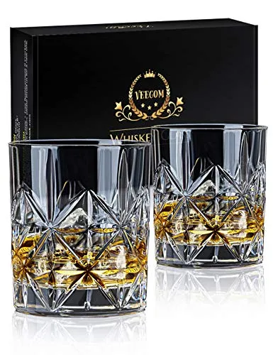 veecom Whisky Gläser, 315ml Whiskey Gläser, Old Fashioned Rumgläser Whiskey Glas 2er Set, Whisky Geschenkset für Männer, Papa, Tumbler Glas für Scotch, Cocktail
