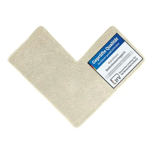 WohnDirect Eckbadematte Creme 100x100 cm - Badteppiche mit Oeko-Tex® Standard 100, rutschhemmend und kuschelig weich für ein sicheres Gefühl im Bad, auch bei Fußbodenheizung.