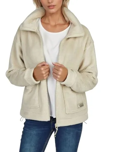 DENIMFY Fleecejacke Damen Regular Fit DFKira Teddyfleece Winterjacke Übergangsjacke Stehkragen, Größe:M, Farbe:Milky Beige