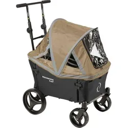 Beach Wagon Bollerwagen PUSH, Handwagen mit Schiebestange Vollgummi-Reifen, Kombiset mit Verdeck Sandbraun