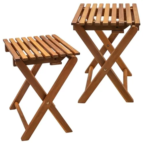 Spetebo Klapphocker aus Akazienholz in beige von Spetebo
