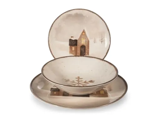 H&H 18-teiliges Weihnachtsgeschirr-Set, Zimtbraun, Steingut