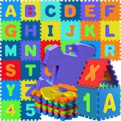 Spielwerk® 86-teilige Puzzlematte Baby Bunt - Spielerisch lernen - Sportmatten für Kinder: Die farbenfrohe 86-teilige Puzzlematte fördert spielerisch das Lernen von Buchstaben und Zahlen, bietet eine sichere, schalldämpfende und wärmeisolierende Spielumgebung.