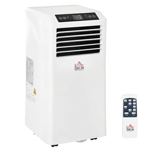 HOMCOM Mobile Klimaanlage 9K BTU 3-in-1 - Klimaanlage, Entfeuchter und Ventilator in einem Gerät, ideal für Räume von 12-18 m². Mit Fernbedienung, 24h Timer und 4 drehbaren Rädern für einfachen Transport. Perfekt für Sommer und Winter!
