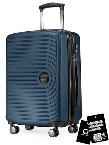 Hauptstadtkoffer Mitte - Handgepäck Trolley + Digitaler Gepäckanhänger, Kabinenkoffer mit Erweiterung + Koffertag, TSA, 4 Doppel-Rollen, Rollkoffer Hartschale ABS, Dunkelblau
