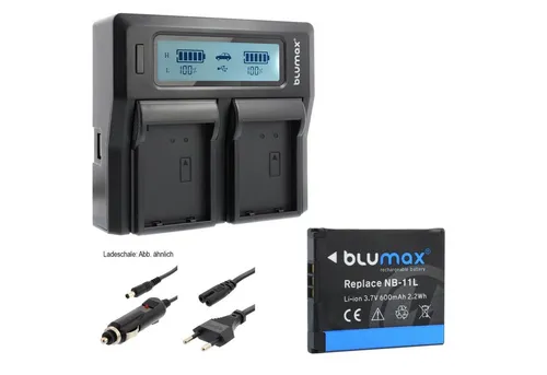 Blumax Set mit Lader für Canon NB-11L NB-11LH IXUS 600mAh Kamera-Ladegerät