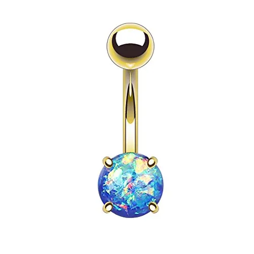 Piercingfaktor Bauchnabelpiercing Chirurgenstahl Bauch Bauchnabel Piercing Banane Stecker Anhänger mit Edelstahl Glitter Opal Gold Blau
